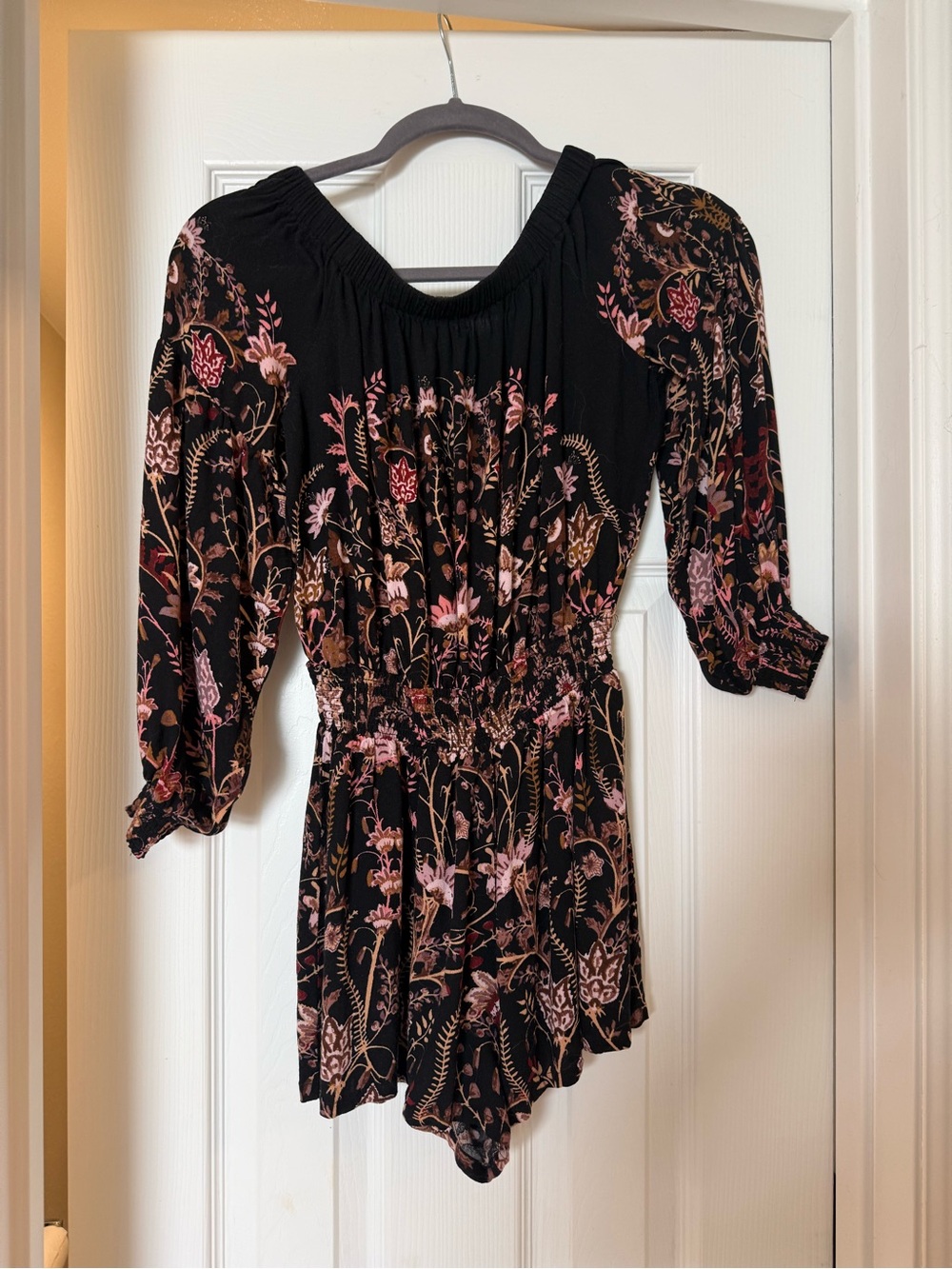 Black Free People Floral Off-Shoulder Women’s Romper - Pink Floral Print